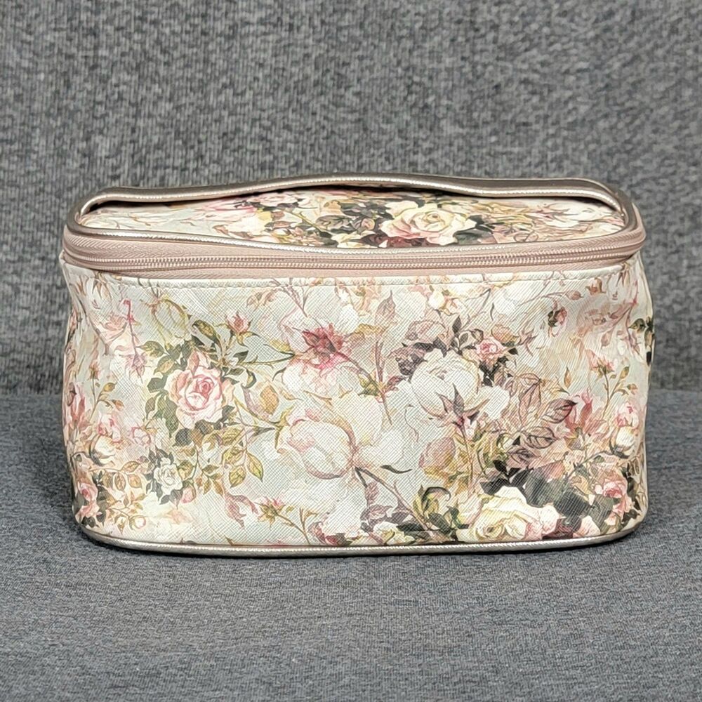 Tahari Travel Toiletry Bag Beige Floral Cottagecore Make-Up Cosmetics Case